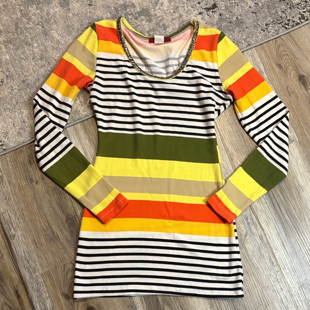 Colorful Striped Long Sleeve Dress 🎄
